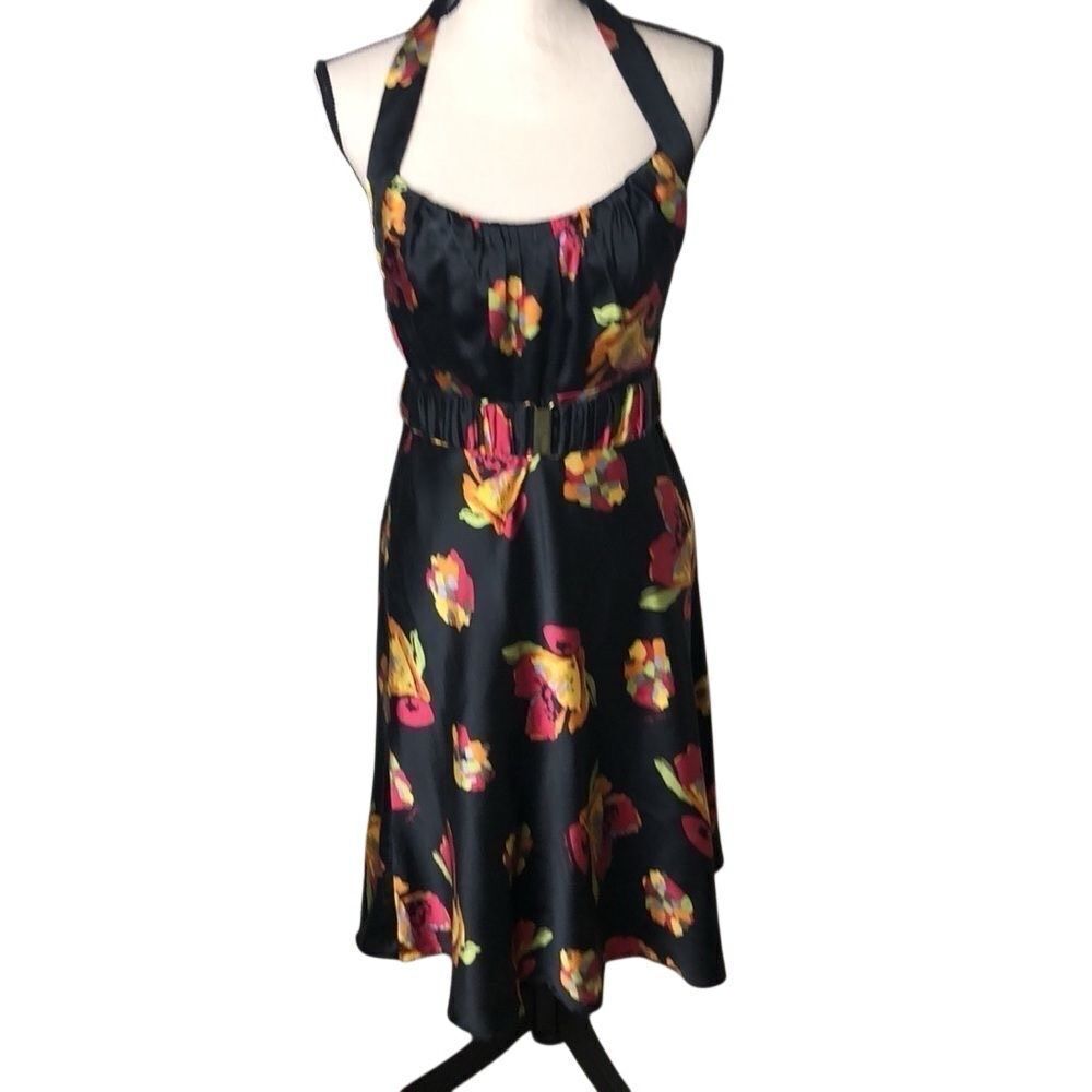 Donna Ricco New York Y2K Black Silk Halter Dress Sz 10 Party, Occassion